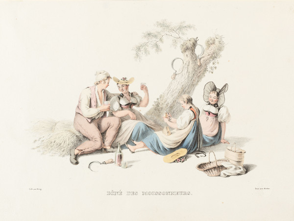 Repas dans l’herbe d’une famille de paysan