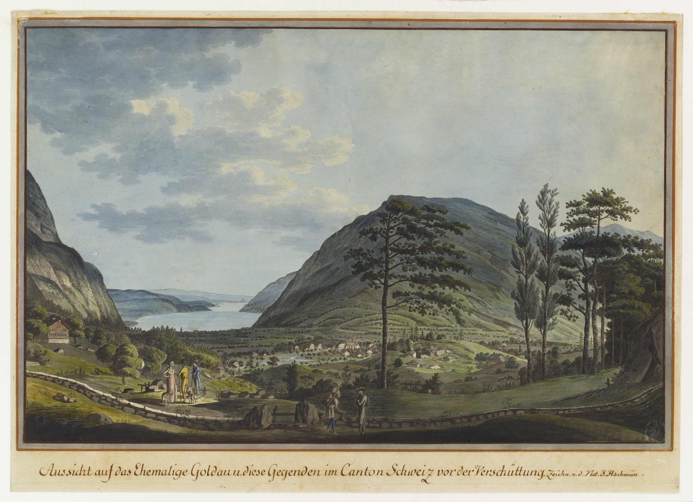Goldau, vue générale depuis le sud. Catastrophe naturelle ; Rigi ; Rossberg lac de Zoug