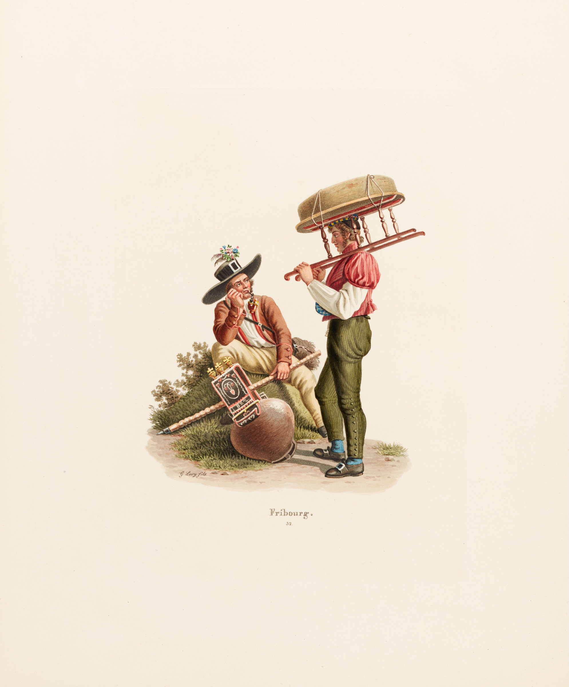 Deux personnages en costume du canton de Fribourg