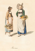 Deux figures féminines en pied portant l’ancien et le nouveau costume bernois