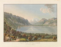 Montreux, Panoramablick aus nordwestlicher Richtung. Bucht von Montreux; Jäger; Schloss Chillon; Dents du Midi; Genfer See; Bauer.